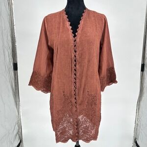 NEW Soft Surroundings Caribe Topper Cardigan Tunic Lace Embroidery Boho Womens S